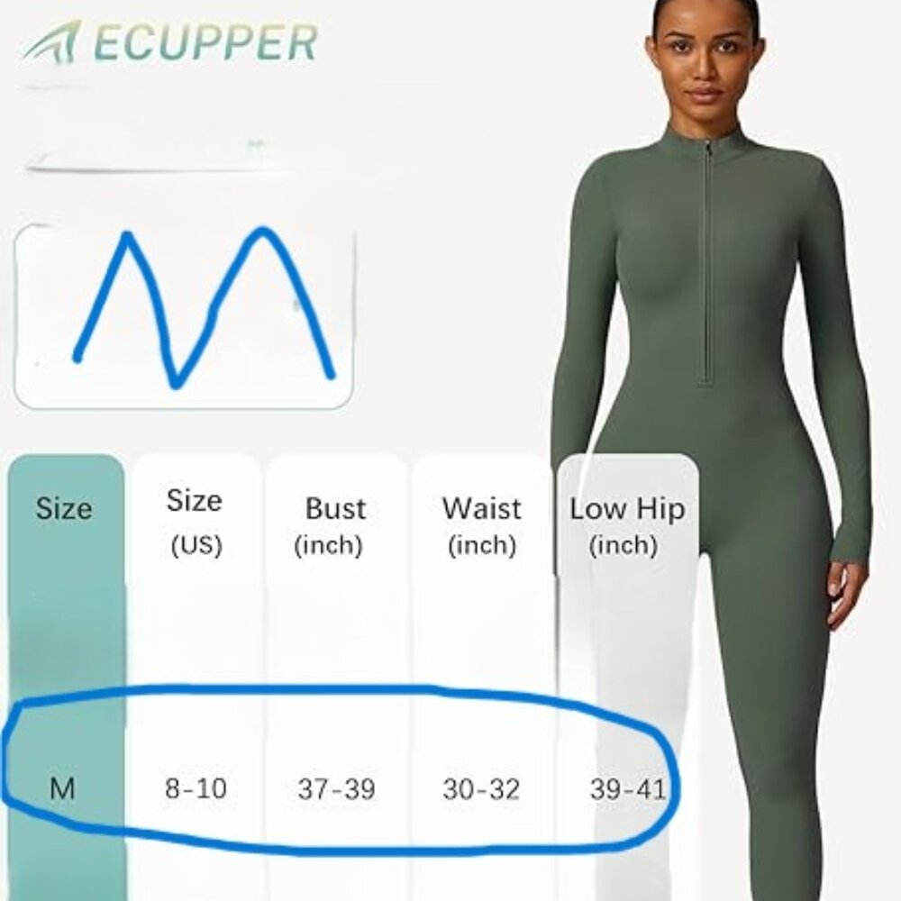 Womens  Workout Jumpsuit Zip Up Rompers Long Sleeve Yoga Unitard Full  Length - Picture 10 of 16